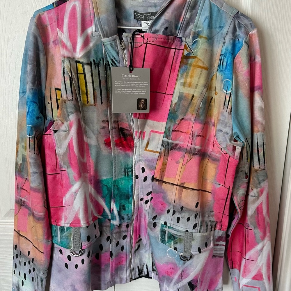 Pink and Blue Jacket Vibrant Artistic Design